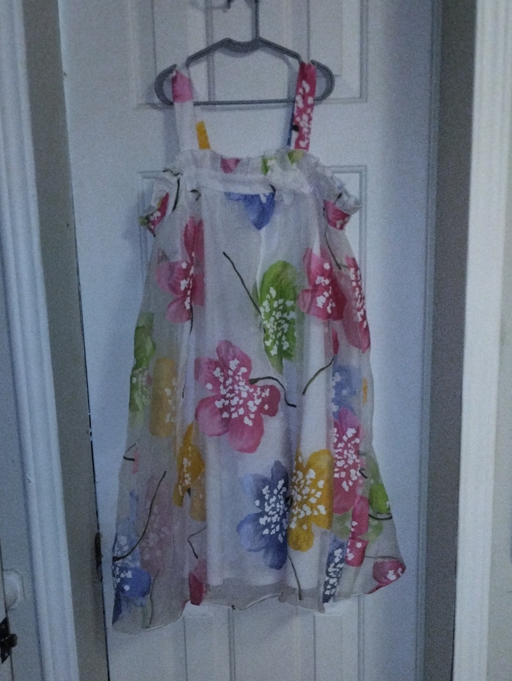 Bonnie Jean White Floral Sundress with Pink, Yellow, Green & Blue Flowers